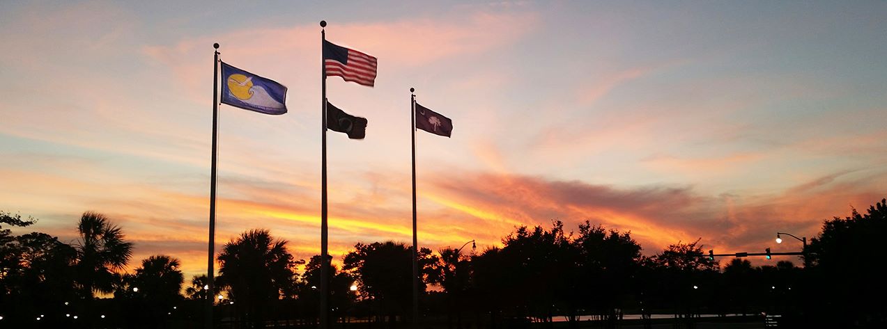 Flags at dusk